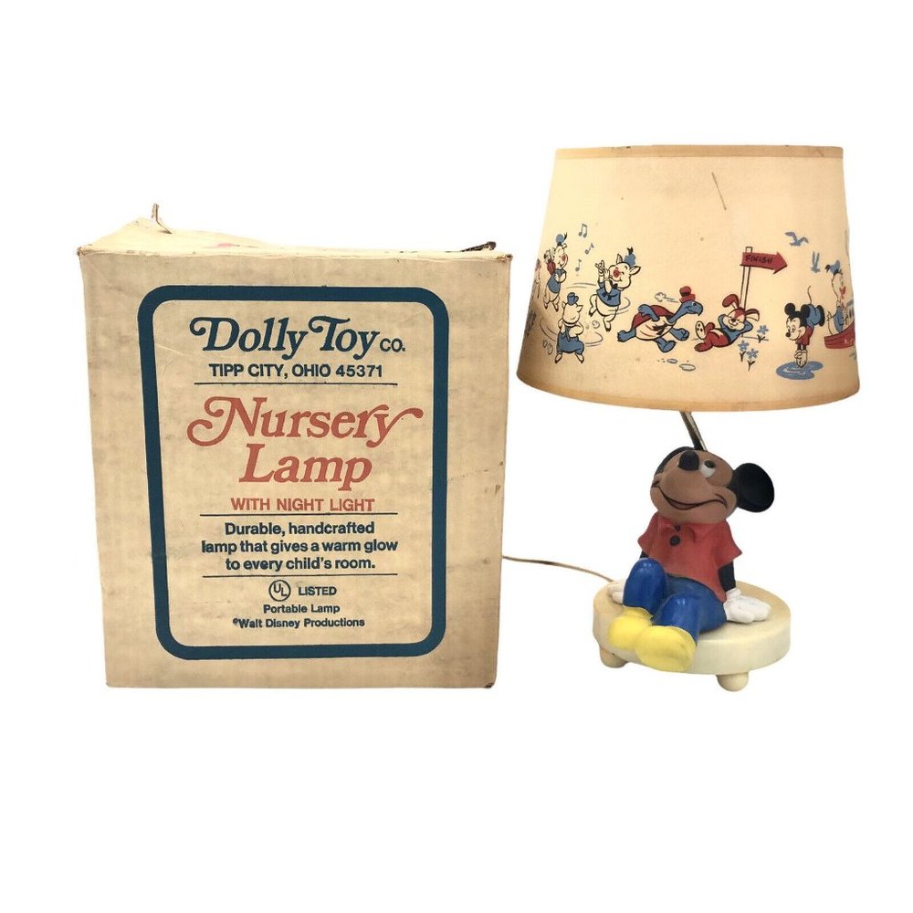 Vintage Dolly Toy Mickey Mouse No. 553 Nursery Lamp/Nightlight With Box & Shade